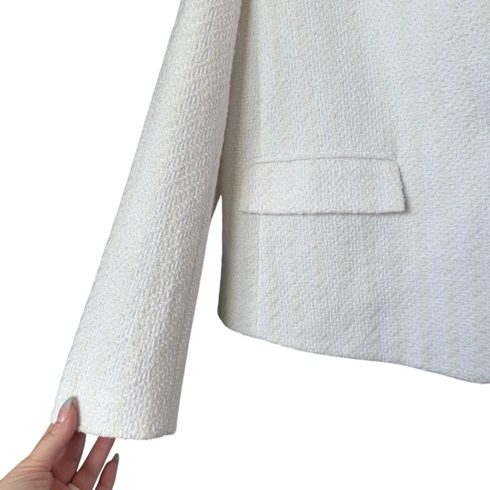 Hugo Boss BOSS White Cream Striped Tweed Blazer Womens Office Wear Womens Sz 14 - Picture 3 of 10